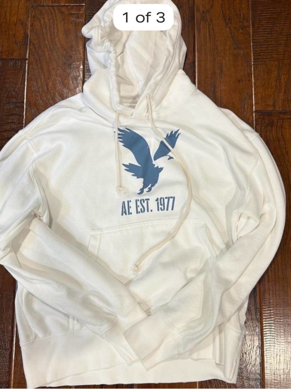 American Eagle Outfitters White Hoodie with Blue Eagle Logo